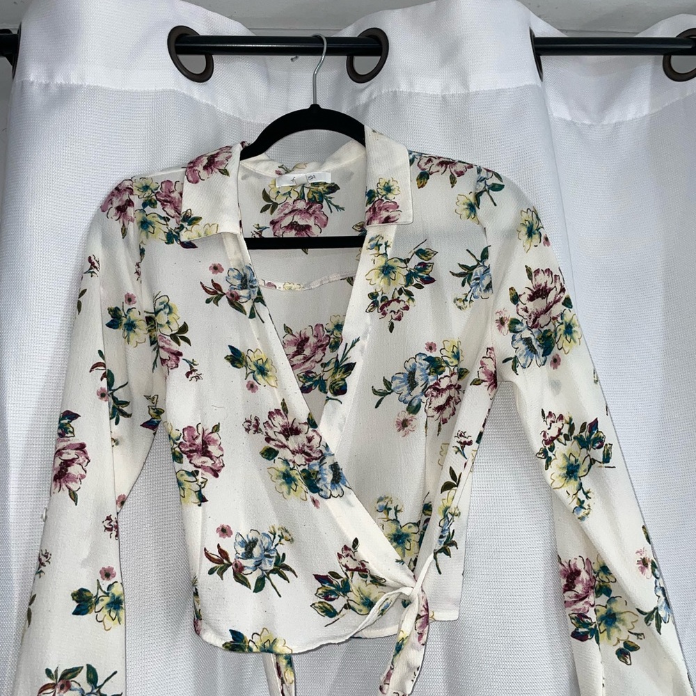 Floral Wrap Blouse crop top